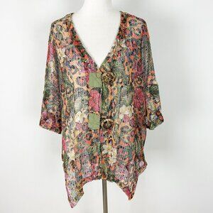 Women’s Art To Wear Floral Mesh Netting Top Lagenlook Boho Size 2X